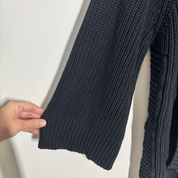 UGG Sweater Women S Black Knit Kangaroo Pocket Minimal Modest Boho Tunic Turtle - Picture 7 of 8